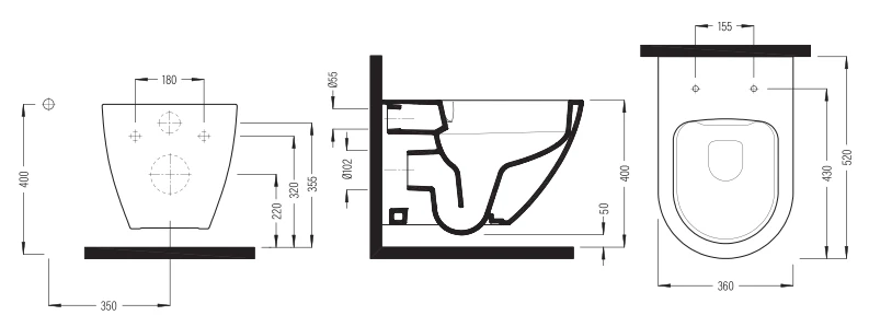 Унитаз подвесной Bein Nicole 52 см + биде