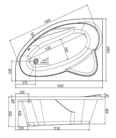 Ванна Nika 160x105 L 