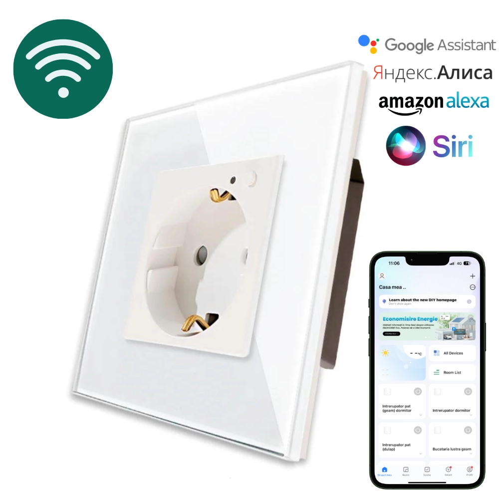 Priză WiFi 16A 86x86mm Alb WF1F-WT