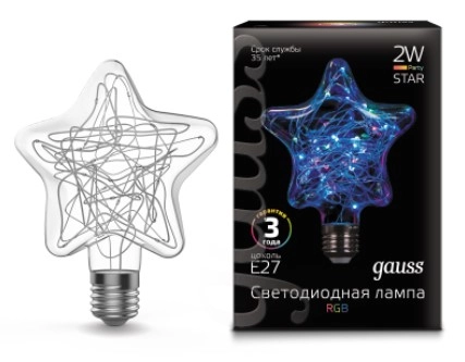 Лампа Led Gauss Filament Vintage Star 2W  RGB 