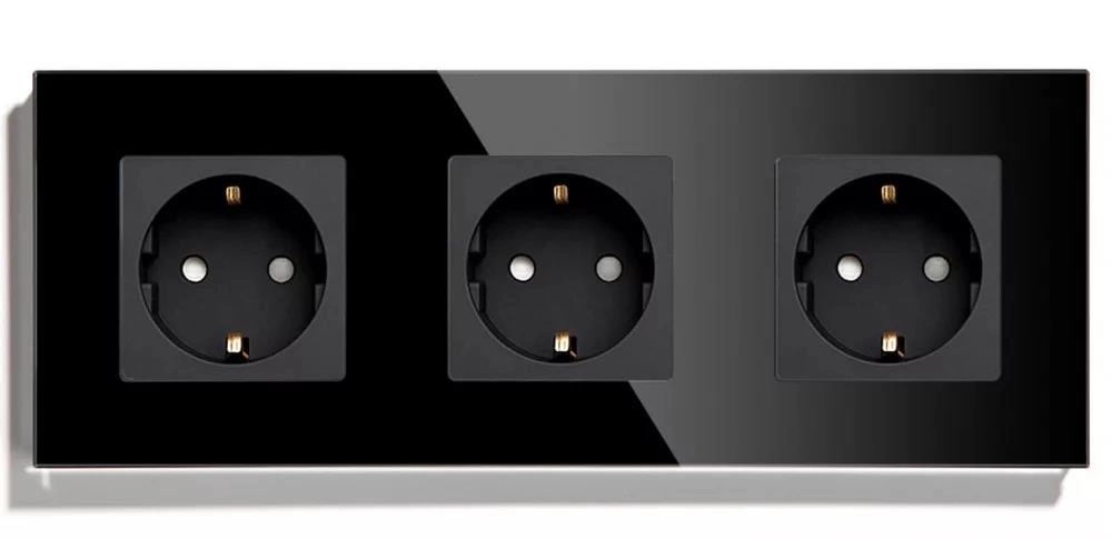 Priză triplă 16A 86x228mm negru M3F-BK