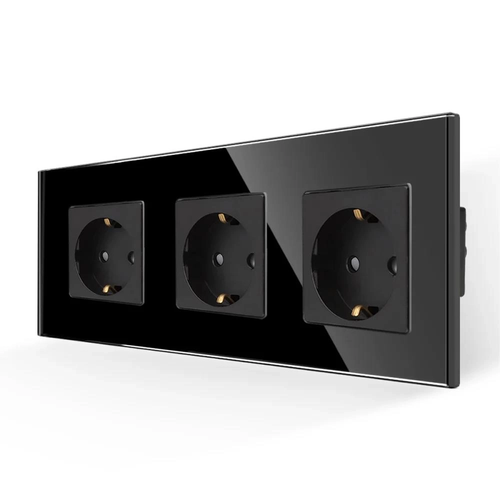 Priză triplă 16A 86x228mm negru M3F-BK