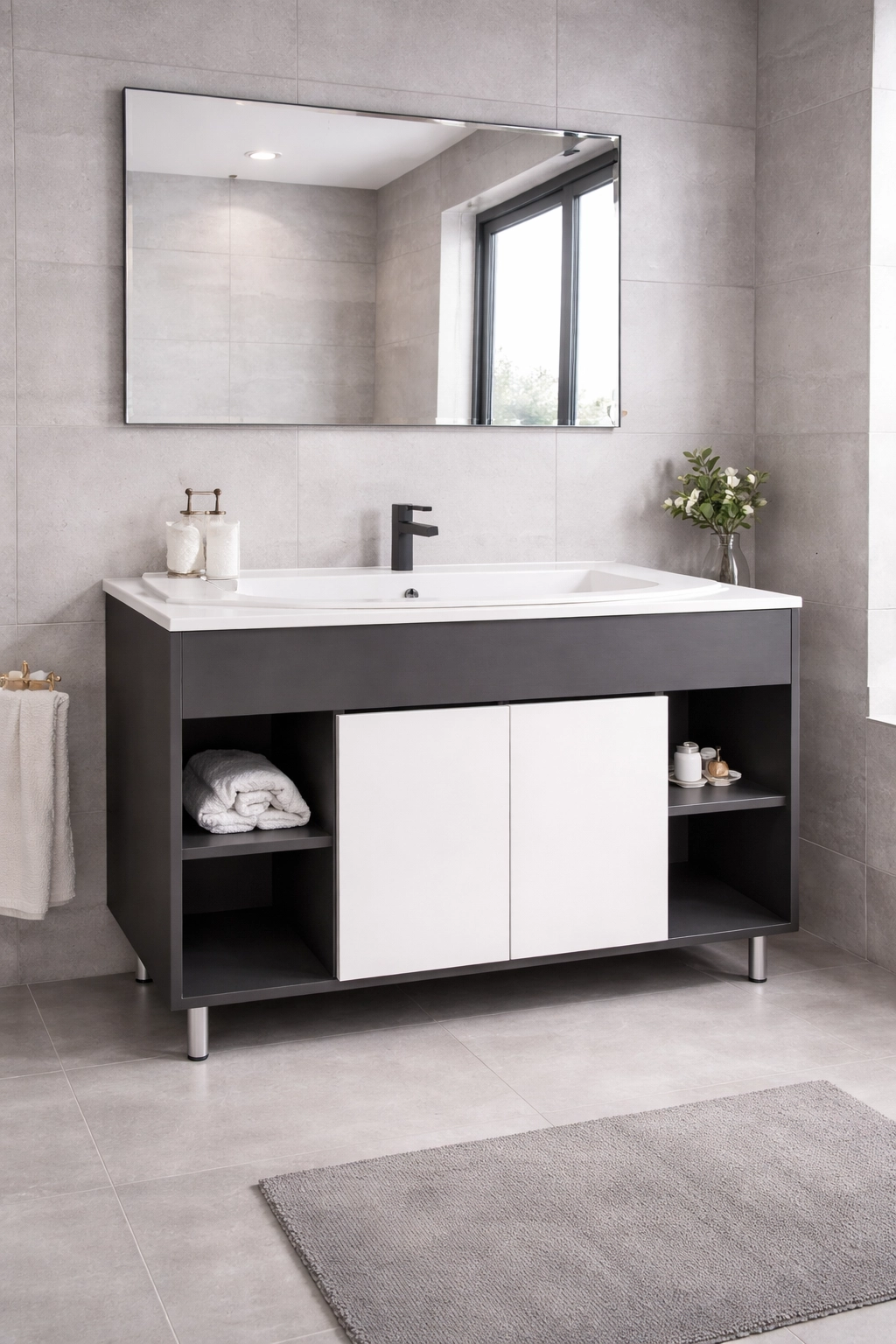 Dulap pentru lavoar Morning Pureform antracite + lavoar Bari