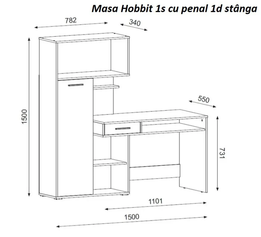  Masa Hobbit 1s cu penal 1d stânga 2514 