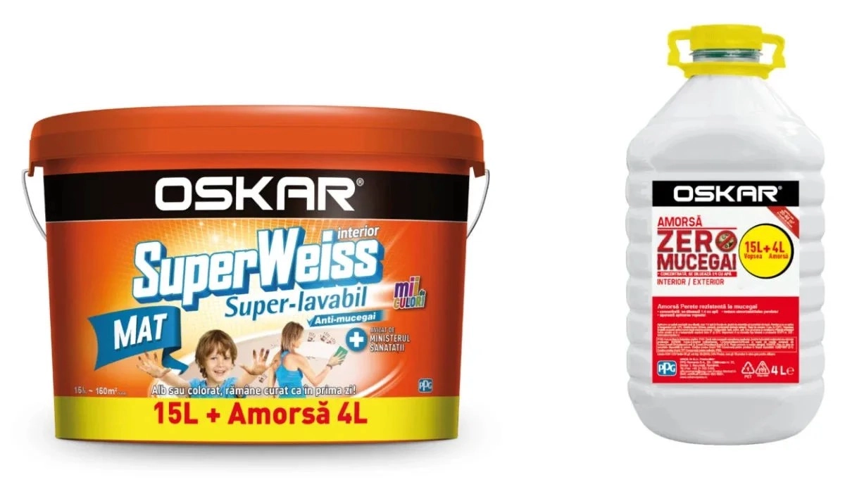 Vopsea Oskar Superweiss Mat 15L + 4L Amorsă