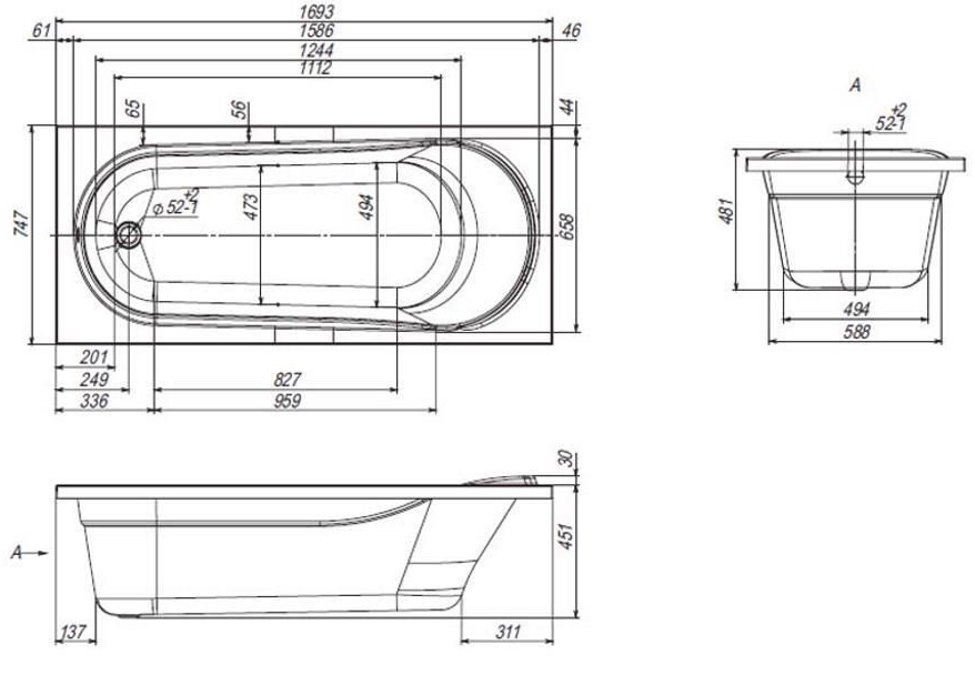 Ванна Aqua Plus 170x75
