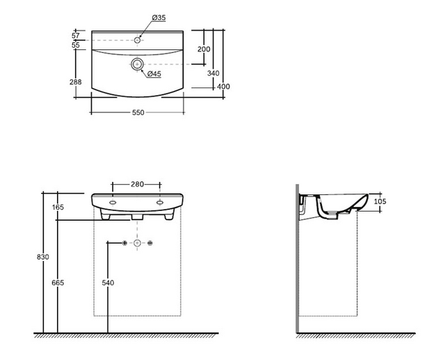 Раковина Keramin Clermont 55 белая 1c