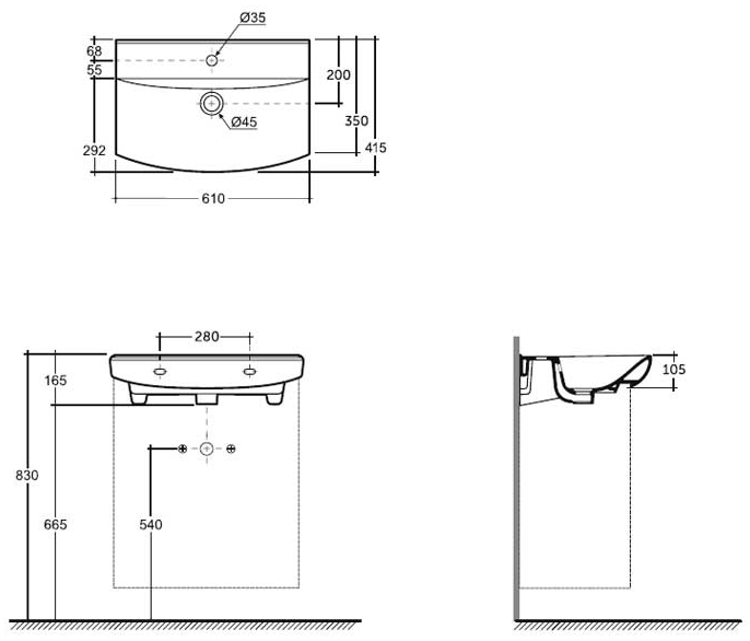 Раковина Keramin Clermont 60 белая 1c 