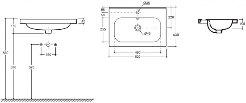 Раковина Keramin Eridan белая 60cm 1c 