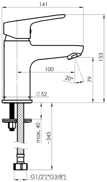 Baterie pentru lavoar Rubineta Uno-18 WT2 N800671