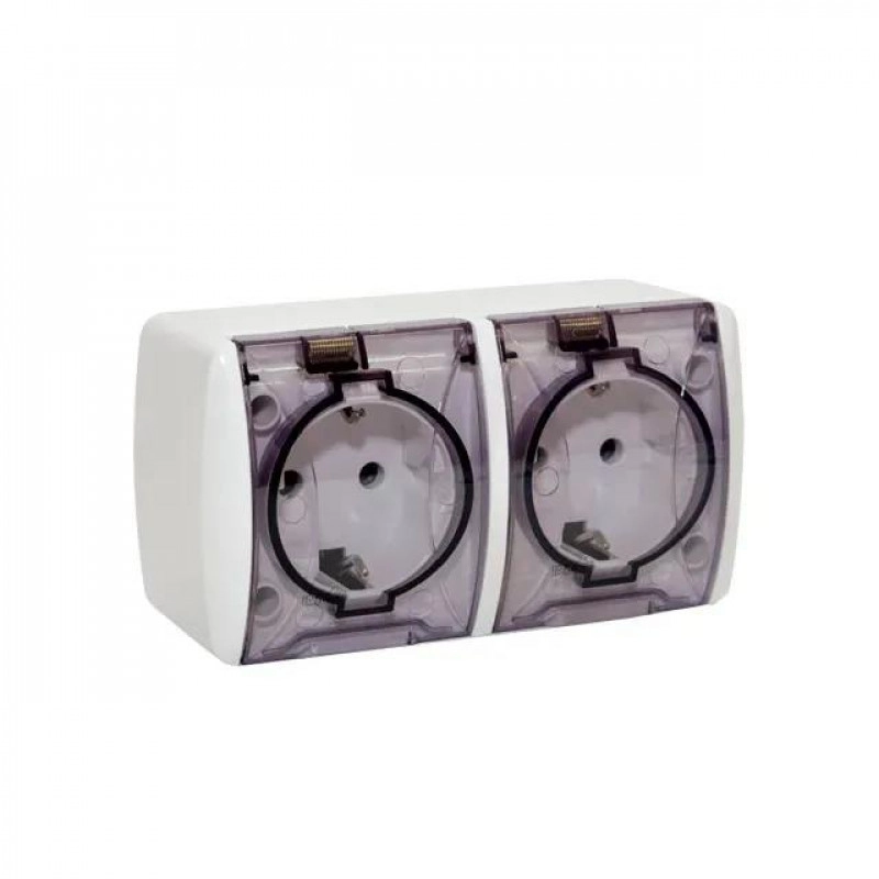 Priză dublă cu capac 16A IP44 alb Elmos 8001-55