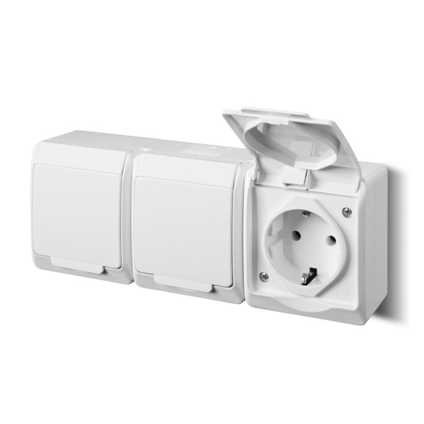 Priză triplă cu capac 2P+E IP44 Hermes 0326-02 11392
