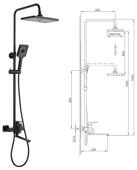 Sistemă de duș Frap F 2471-6 negru 1137
