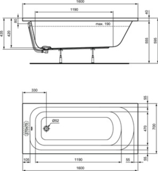 Cadă Ideal Standart Simplicity 160x70 W004301/10439