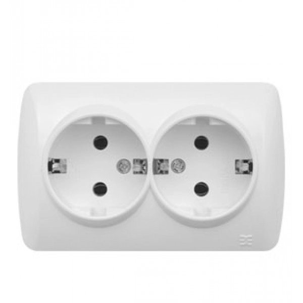 Priză dublă Schuko alb ELBI