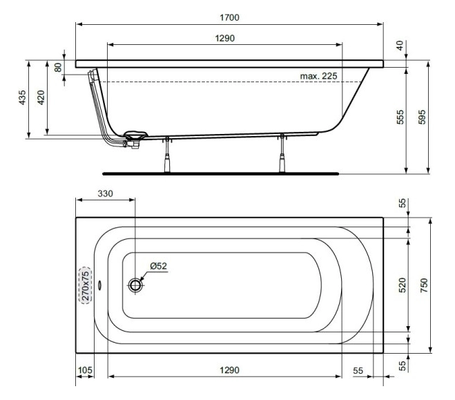 Ванна Ideal Standart Simplicity 170*75 W004501/ 10437 