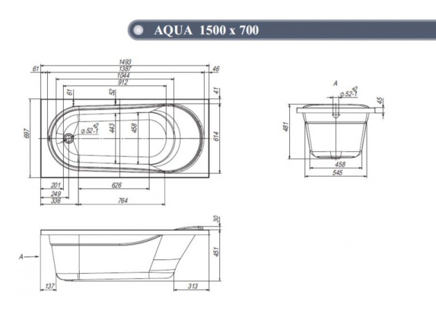 Ванна Aqua 150x70