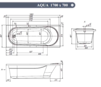 Ванна Aqua 170x70 