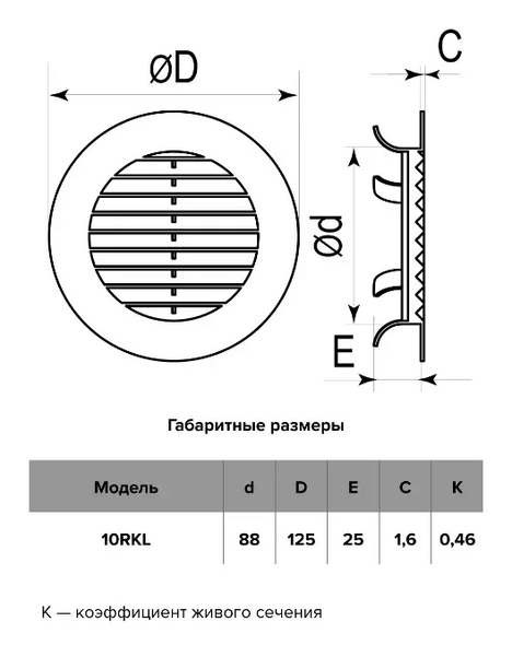 Решётка вентиляционная D100 white 10RKL