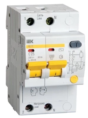 Дифференциальный автоматический выключатель AD12 2P 30mA IEK  25A 3908