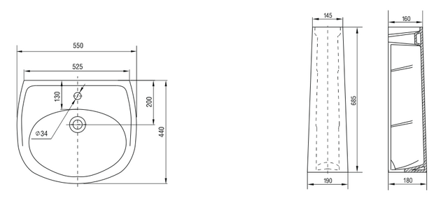 Lavoar Keramin Riva 55 alb 1c