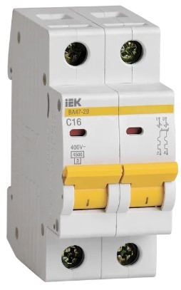 Автоматический выключатель IEK BA47-29 2P 4.5kA 16A C 02533